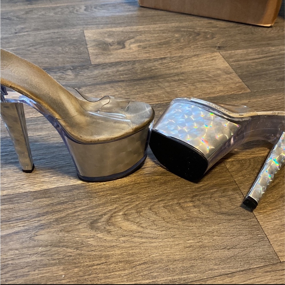 Pleasers Silver Holographic Platform High Heels Size 8